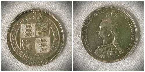 1887 United Kingdom .925 SILVER 6 Pence - Victoria 2nd portrait; 1st reverse