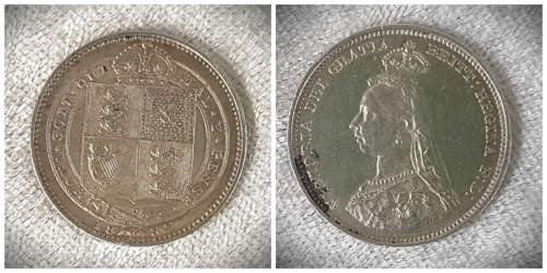 1887 United Kingdom .925 SILVER 6 Pence - Victoria 2nd portrait; 1st reverse