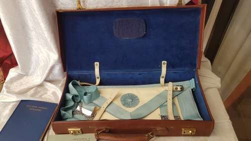 Vintage Masonic Leather Case with Blue and White apron and books