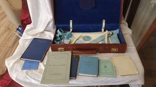 Vintage Masonic Leather Case with Blue and White apron and books