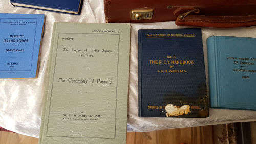 Vintage Masonic Leather Case with Blue and White apron and books