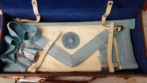 Vintage Masonic Leather Case with Blue and White apron and books