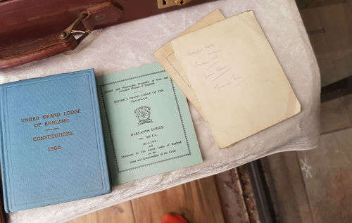 Vintage Masonic Leather Case with Blue and White apron and books