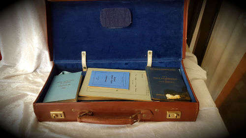Vintage Masonic Leather Case with Blue and White apron and books