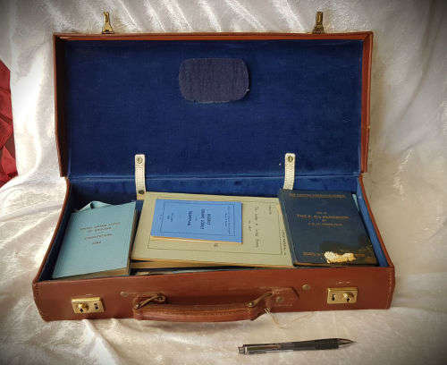Vintage Masonic Leather Case with Blue and White apron and books