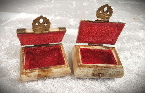 2 Hand Made Bone and Brass Trinket Boxes 30x55x45mm