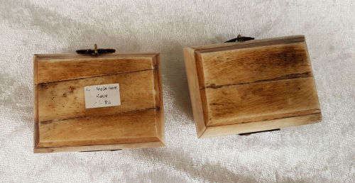 2 Hand Made Bone and Brass Trinket Boxes 30x55x45mm