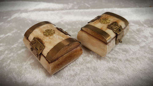 2 Hand Made Bone and Brass Trinket Boxes 30x55x45mm