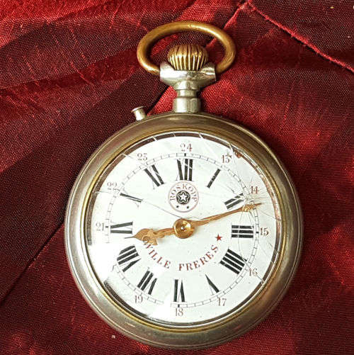 Antique Wille Freres (Roskopf)  pocket watch  ca. 1880 -working but lens cracked