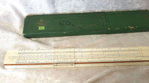 Vintage Faber-Castell 1/28 Super Business slide rule made in Germany-Plastic case with clamshell lid