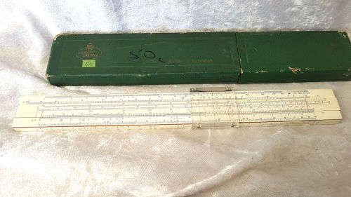 Vintage Faber-Castell 1/28 Super Business slide rule made in Germany-Plastic case with clamshell lid