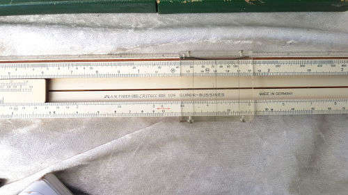 Vintage Faber-Castell 1/28 Super Business slide rule made in Germany-Plastic case with clamshell lid