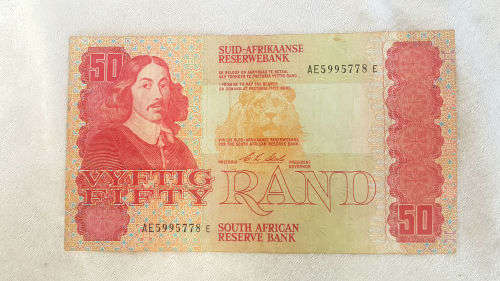 Large Vintage Reserve Bank R50 Note AFR-ENG AE5995778 E -CL Stals