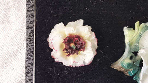 Vintage Royal Crown Derby Porcelain Earings and Brooch set in origanal box -made in England