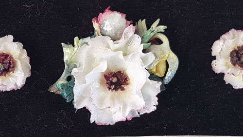 Vintage Royal Crown Derby Porcelain Earings and Brooch set in origanal box -made in England