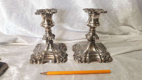 2 Vintage Coronet Plate E.P. Lead Heavy Candlestick Candle Holders- England 140x100mm 2,6kg