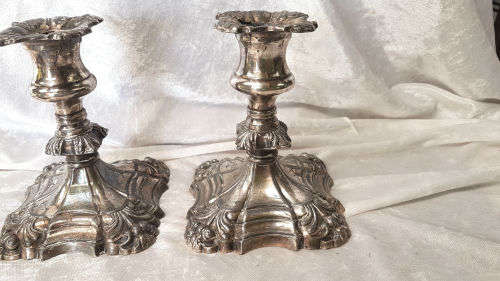 2 Vintage Coronet Plate E.P. Lead Heavy Candlestick Candle Holders- England 140x100mm 2,6kg