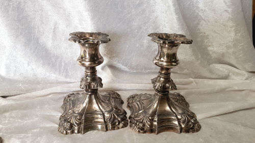 2 Vintage Coronet Plate E.P. Lead Heavy Candlestick Candle Holders- England 140x100mm 2,6kg
