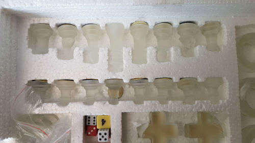 Set of 4 Glass Games -a few pieces have chips- still in box