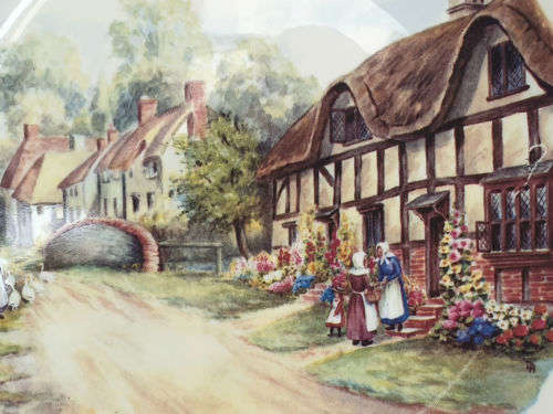 Vintage decorative plate HOLLY BARN cottages of Rural England POPPLETON 235mm