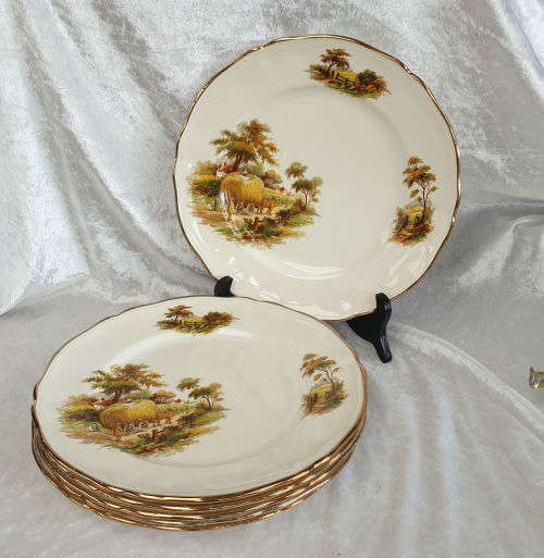 6 x 1950's Alfred Meakin "THE HAYRIDE " Pattern Dinner Plates -255mm