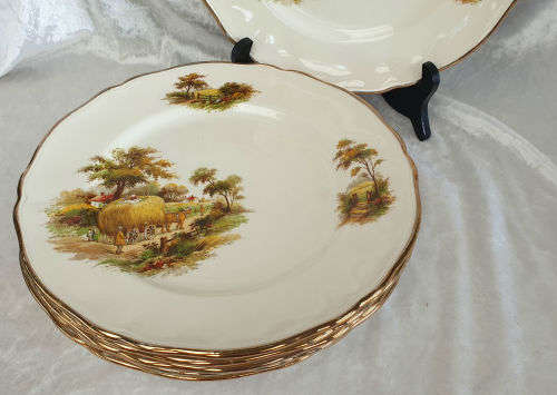 6 x 1950's Alfred Meakin "THE HAYRIDE " Pattern Dinner Plates -255mm