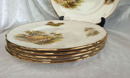 6 x 1950's Alfred Meakin "THE HAYRIDE " Pattern Dinner Plates -255mm