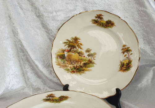6 x 1950's Alfred Meakin "THE HAYRIDE " Pattern Dinner Plates -255mm