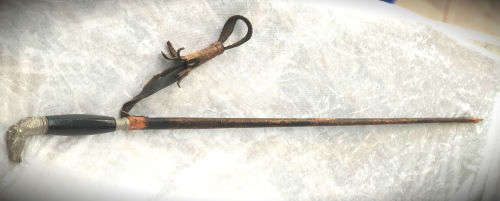 1800's Victorian Walking stick Sword with Leather Sheath - Horse Head White Metal Handle 730mm