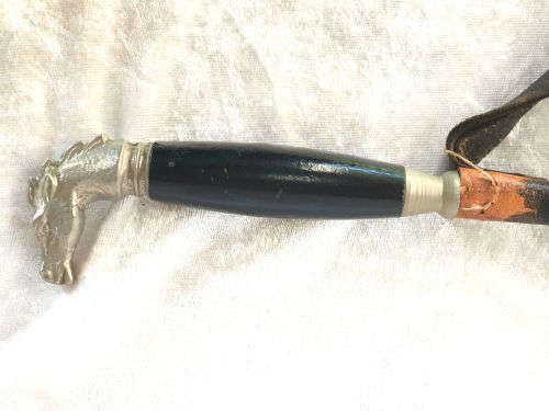 1800's Victorian Walking stick Sword with Leather Sheath - Horse Head White Metal Handle 730mm