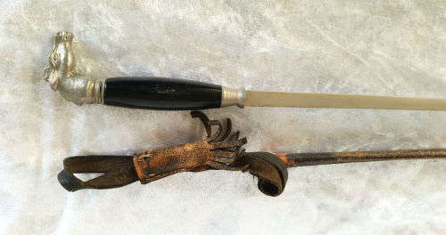 1800's Victorian Walking stick Sword with Leather Sheath - Horse Head White Metal Handle 730mm