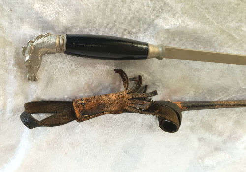 1800's Victorian Walking stick Sword with Leather Sheath - Horse Head White Metal Handle 730mm