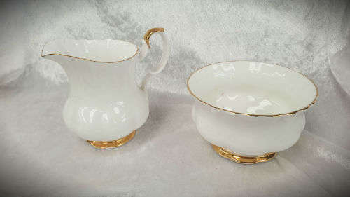 Vintage Royal Albert Val D'Or Creamer (Chipped) and Sugar pot Bone China England-
