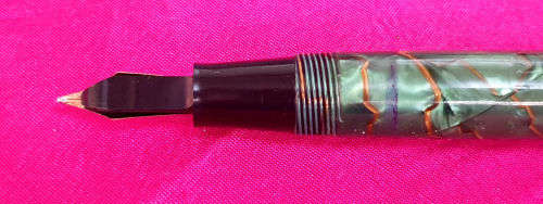 1950's Conway & Steward Fountain Pen Model 84 14ct Gold Nib Green Marble with Gold Veins.Used condit