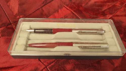 Vintage Parker set -Fountain Pen and Medium BallPoint pen -Unused in case-Ink still ok
