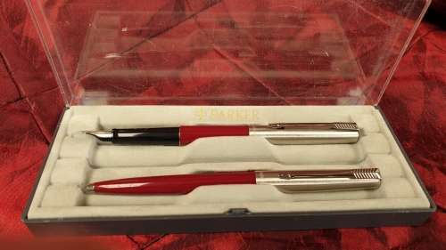 Vintage Parker set -Fountain Pen and Medium BallPoint pen -Unused in case-Ink still ok