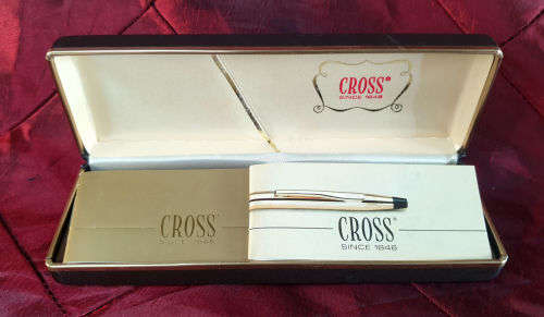 Vintage 1/20 14kt rolled Gold Cross Pen in case -Barclays Logo - Ink still Ok