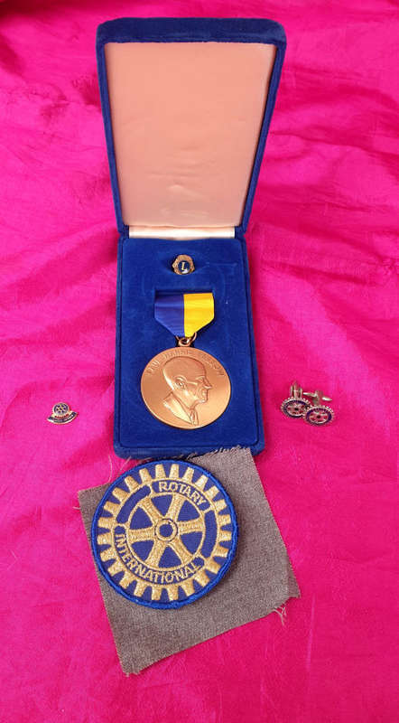 Rotary International Paul Harris Fellow medal In Case ,Pair of cufflinks Pins and badges