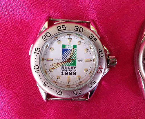 2 x 1999 Rugby World Cup Mens quartz watches- Running - New Batteries - see condition