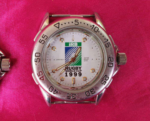 2 x 1999 Rugby World Cup Mens quartz watches- Running - New Batteries - see condition
