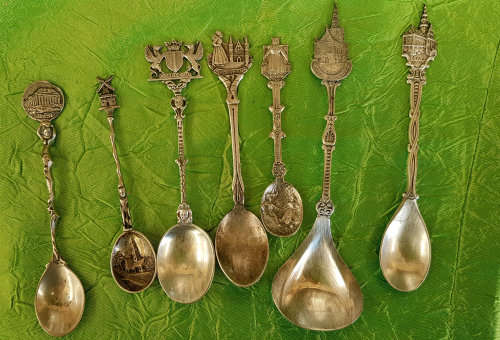 7 Different Vintage Silver Plated Collectable Dutch (Holland) Spoons