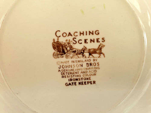 Vintage Johnson Bros Plate Coaching Scenes "GATE KEEPER" Genuine Hand Engraving 175mm (11 available)