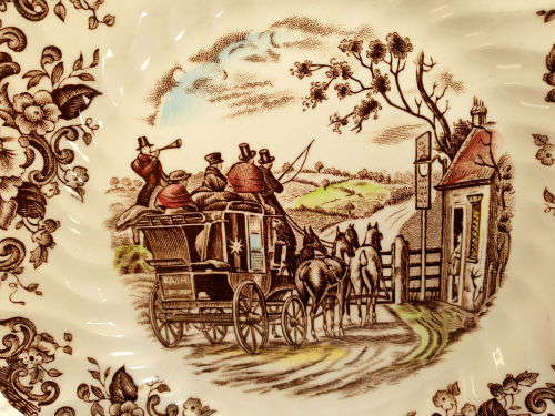 Vintage Johnson Bros Plate Coaching Scenes "GATE KEEPER" Genuine Hand Engraving 175mm (11 available)