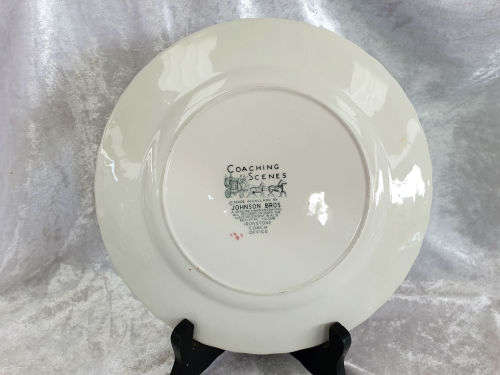 Vintage Johnson Bros Plate Coaching Scenes `Coach Office` Genuine Hand Engraving 200mm (5 available)