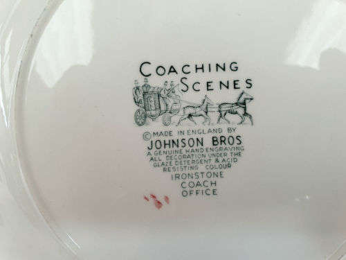 Vintage Johnson Bros Plate Coaching Scenes `Coach Office` Genuine Hand Engraving 200mm (5 available)