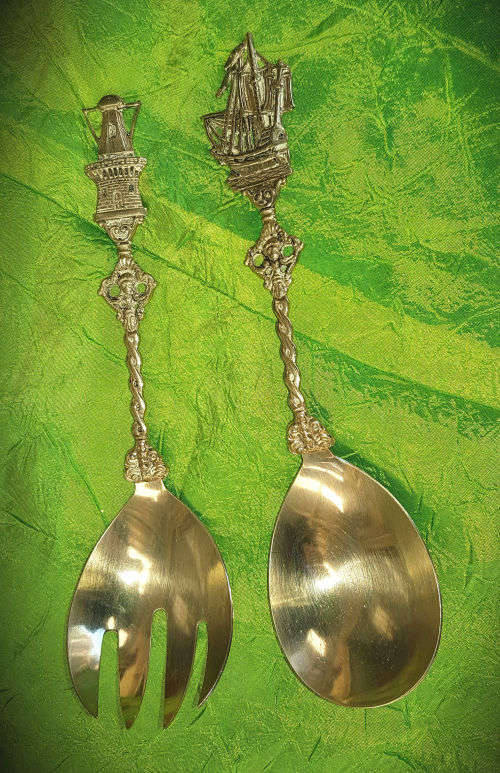 Vintage Dutch salad serving set -spoon and fork