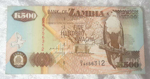 Uncirculated 1992 Zambia K500 Kwacha Bank Note