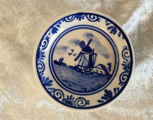 2 Antique Delft  Ashtrays 115mm  and small Delft tray 61mm- Made in Holland