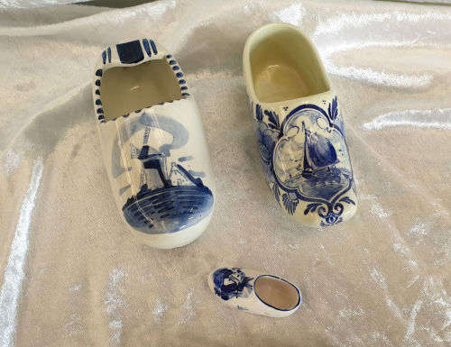 3 Vintage  Delft  Porcelain shoes "Ashtray" - Made in Holland 2 x 145mm and one 55mm
