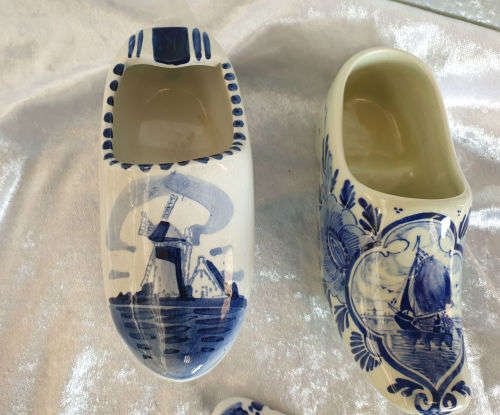 3 Vintage  Delft  Porcelain shoes "Ashtray" - Made in Holland 2 x 145mm and one 55mm